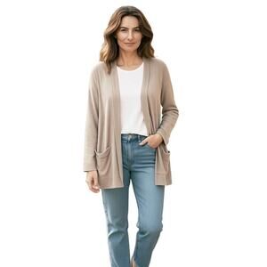 SPLENDID Women’s Tan Hooded Waffle Knit Thermal Open Front Cardigan